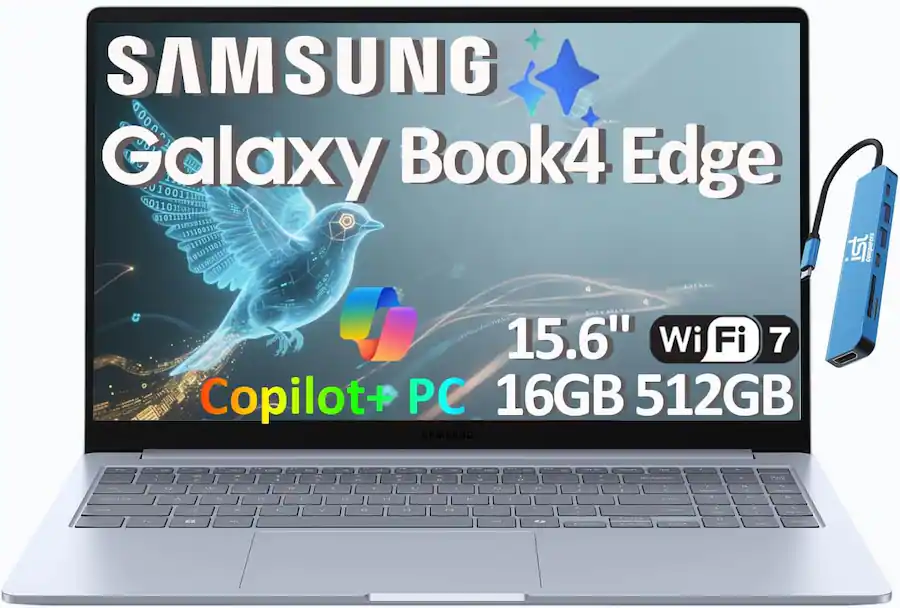 Samsung - Galaxy Book4 Edge - Copilot+ PC - 15.6" LED Laptop - Snapdragon X- 16GB Memory- 512 GB Storage - IST HUB - Sapphire Blue