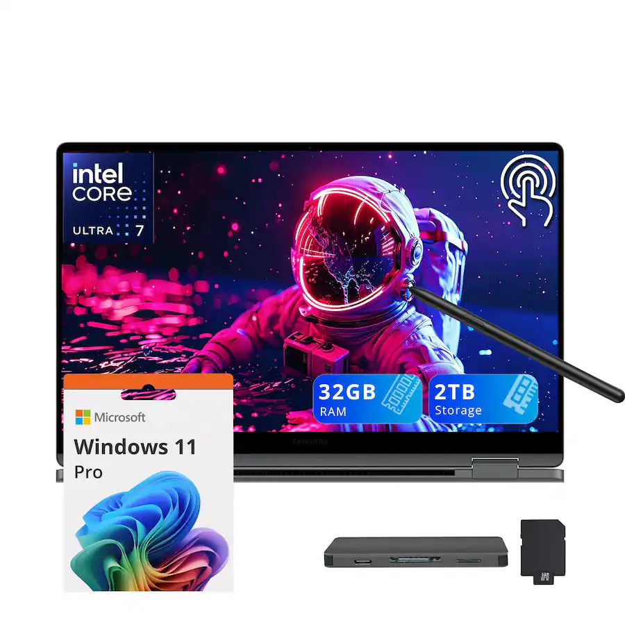 Samsung - Upgraded - Galaxy Book5 Pro 2-in-1 16" Touch Laptop,Ultra 7 258V,32GB RAM,2TB SSD+1TB Dock Set,Backlit,Finger,Win11Pro - Gray