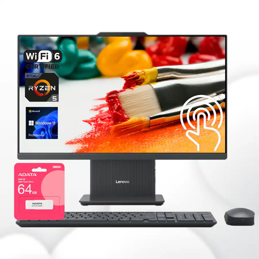 Lenovo - Upgraded - IdeaCentre 27" Touchscreen All-in-One - Wireless Charging Base - AMD Ryzen 5 - 32GB RAM - 2TB SSD - Adata 64GB USB Drive - Gray