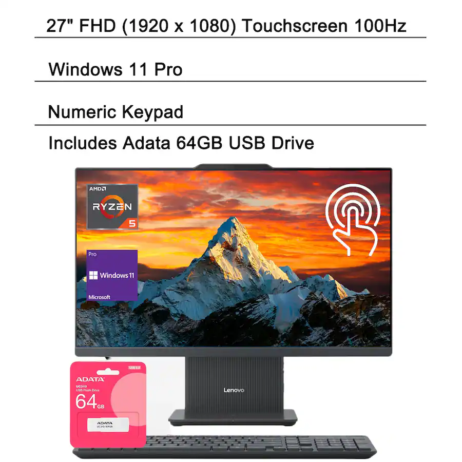 Lenovo - Upgraded - IdeaCentre I 27" Touchscreen All-in-One - Wireless K & M - AMD Ryzen 5 7535HS - 16GB RAM, 512GB SSD - For Home & Work - Gray