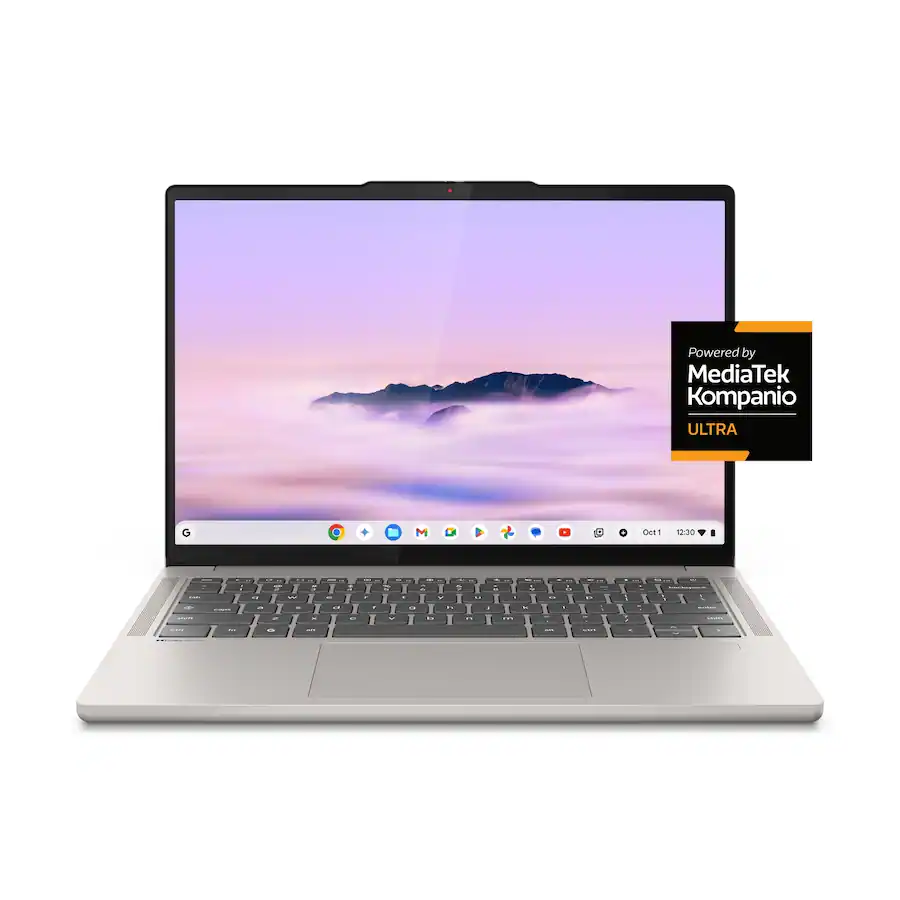Lenovo - Chromebook Plus 14" OLED 2K Touchscreen Laptop with Gemini - MediaTek Kompanio Ultra 910 - 16GB Memory - 256GB Storage - Seashell