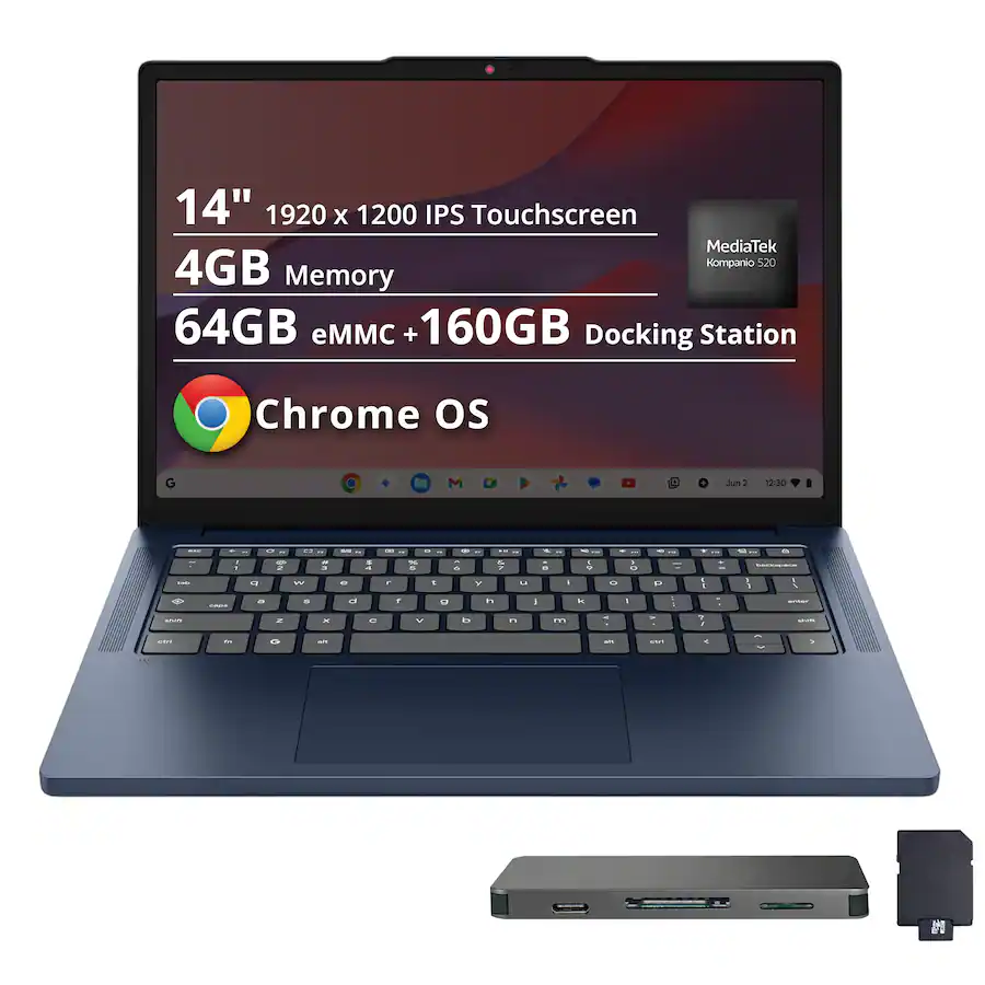 Lenovo - IdeaPad Slim 3 Chromebook - 14" 2K Touchscreen Laptop - MediaTek Kompanio 540 2025 - 4GB Memory - 64GB eMMC - Blue