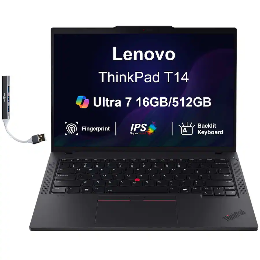 Lenovo - Upgraded - ThinkPad T14 Laptop 14.0 WUXGA (Intel Ultra 7-255U, 16GB DDR5, 1TB PCIe SSD, Win 11 Pro) w/USB Hub - Black