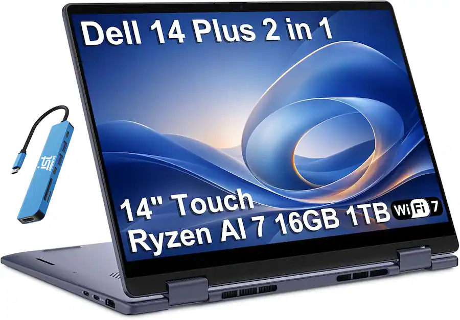 Dell - Plus 14" FHD+ 2-in-1 Touchscreen Laptop - AMD Ryzen AI 300 Series AI 7 350 2025 - 16GB Memory - 1TB SSD - Copilot+ PC - Midnight Blue