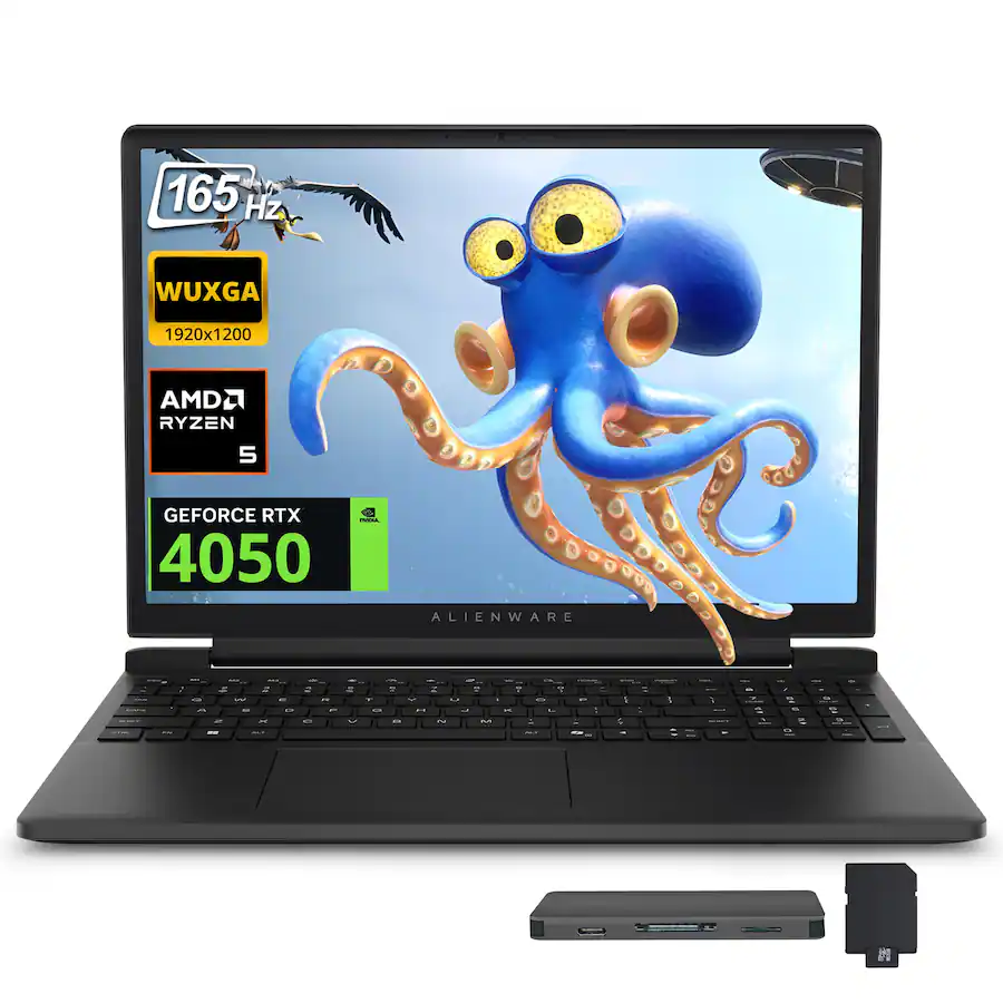 Dell - Upgraded - Alienware 15.3" 165Hz Gaming Laptop,AMD Ryzen 5 220,32GB DDR5,1TB SSD+1TB Dock Set,GeForce RTX 4050,Win 11 - Black