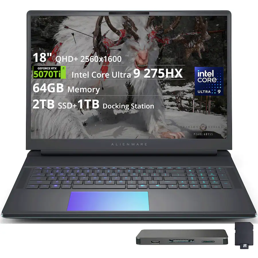 Dell - Upgraded - Alienware 18 18" QHD+ 300Hz Gaming Laptop,Intel Ultra 9 275HX,RTX 5070 Ti,64GB,2TB SSD+1TB Dock, Win 11 Pro - Liquid Teal