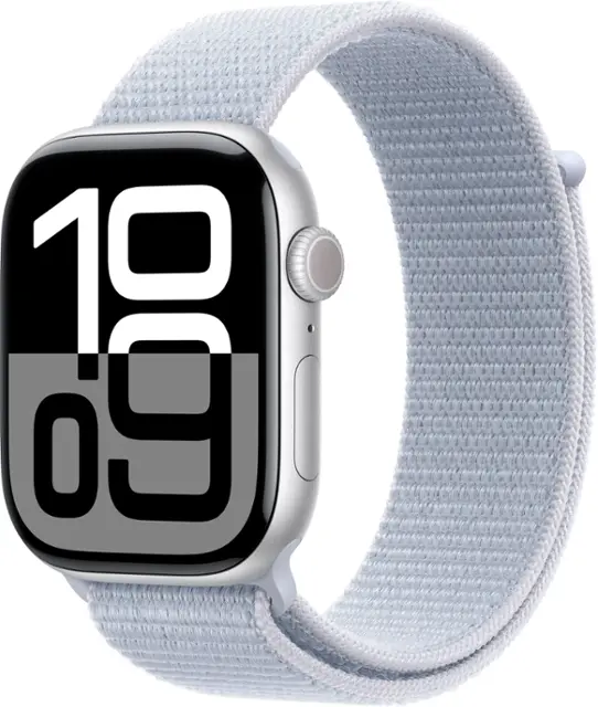 Apple Watch Series 10 (GPS) 46mm Aluminum Case with Blue Cloud Sport Loop - Silver - (2024)