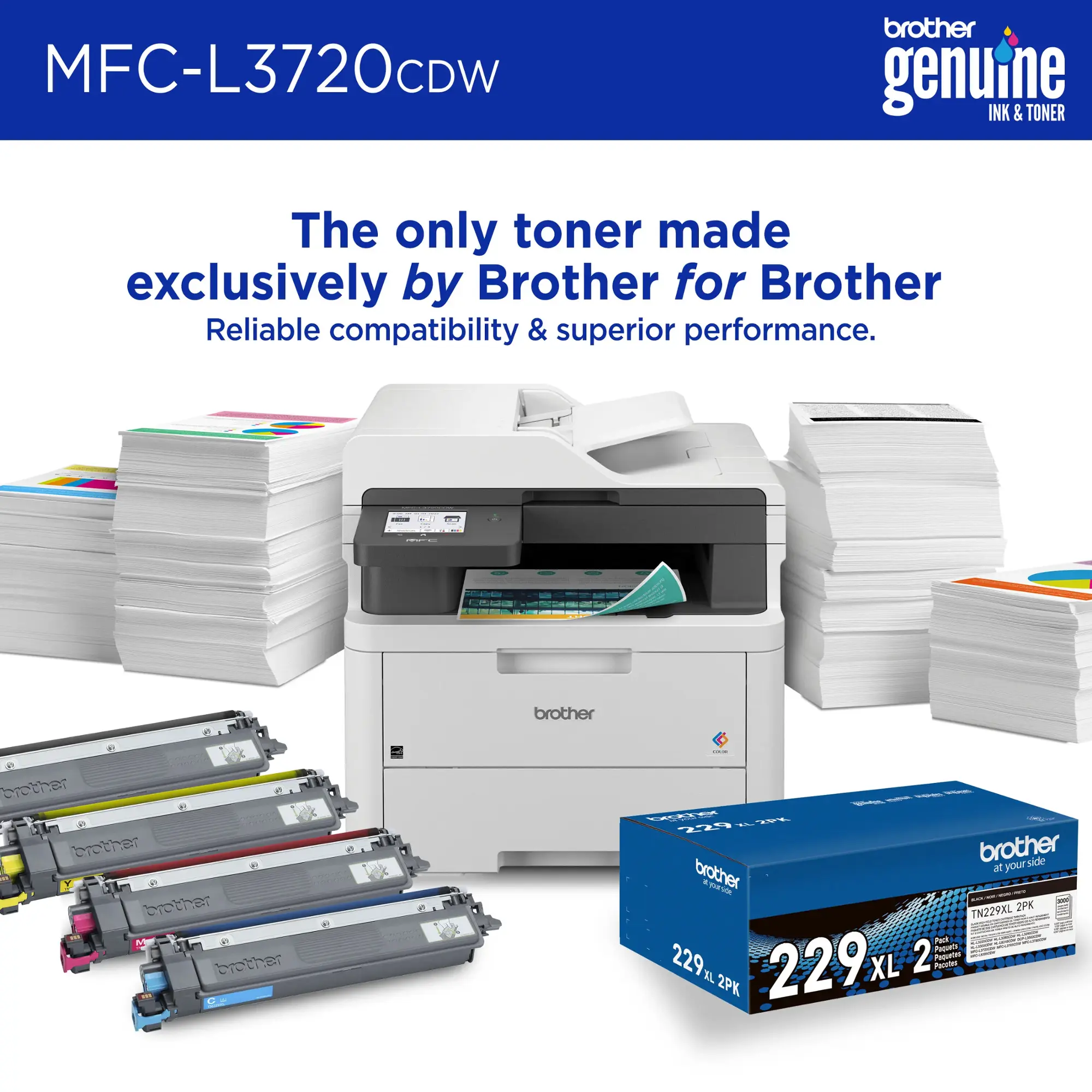 Brother - MFC-L3720CDW Wireless Digital Color All-in-One Printer with Laser Quality Output and Refresh Subscription Eligibility - White