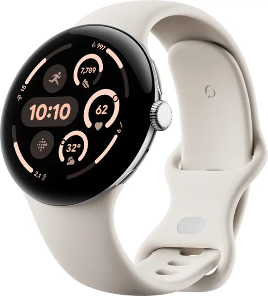 Google - Pixel Watch 3 (45mm) Smartwatch with Porcelain Band - Wi-Fi - Polished Silver-Polished Silver