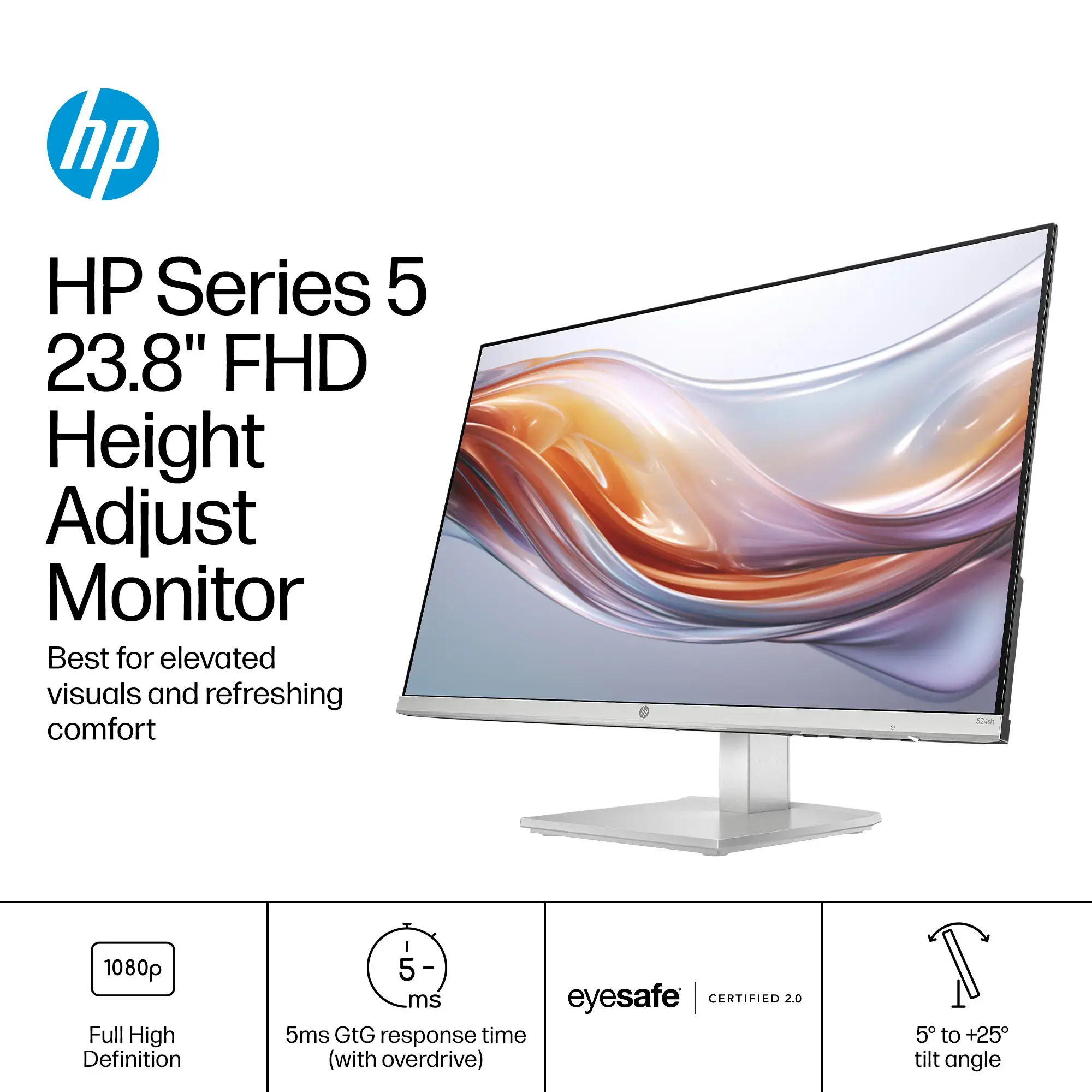 HP - 23.8" IPS LED FHD 100Hz Monitor with Adjustable Height (HDMI, VGA) - Silver & Black-23.8 inches-Silver & Black