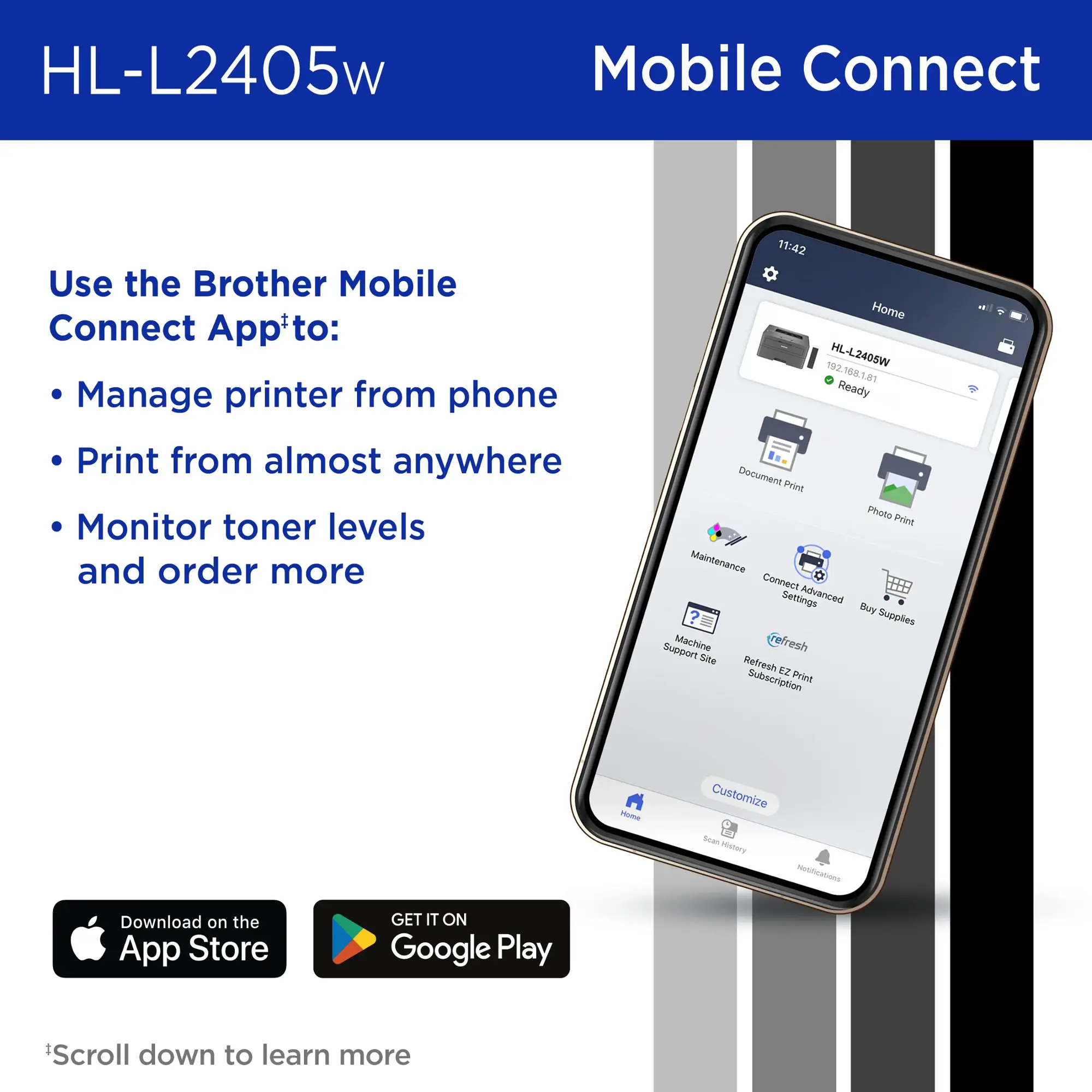 Brother - HL-L2405W Wireless Black-and-White Refresh Subscription Eligible Laser Printer - Gray