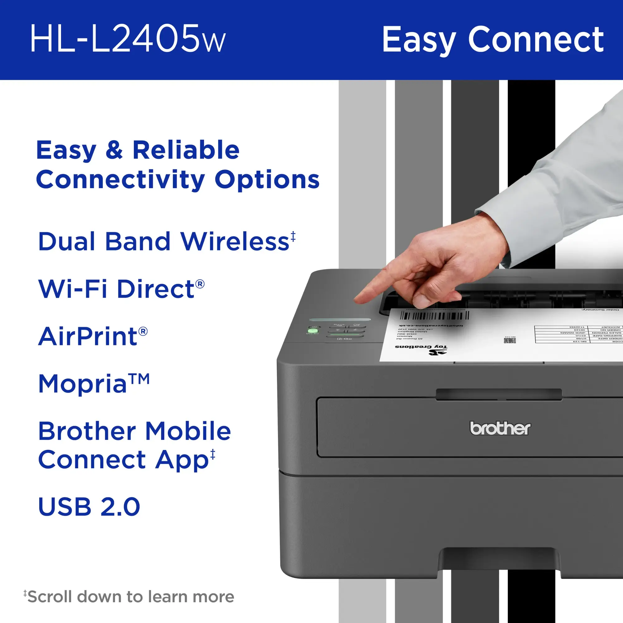 Brother - HL-L2405W Wireless Black-and-White Refresh Subscription Eligible Laser Printer - Gray