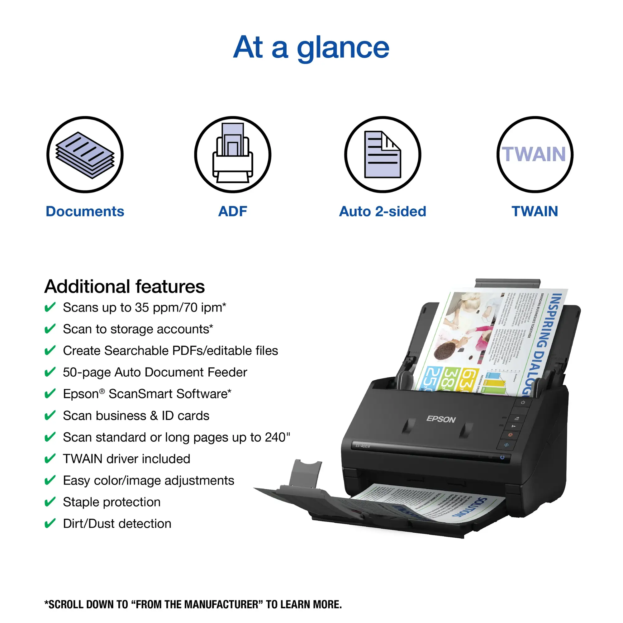 Epson - WorkForce ES-400 II Duplex Desktop Document Scanner - Black-Black