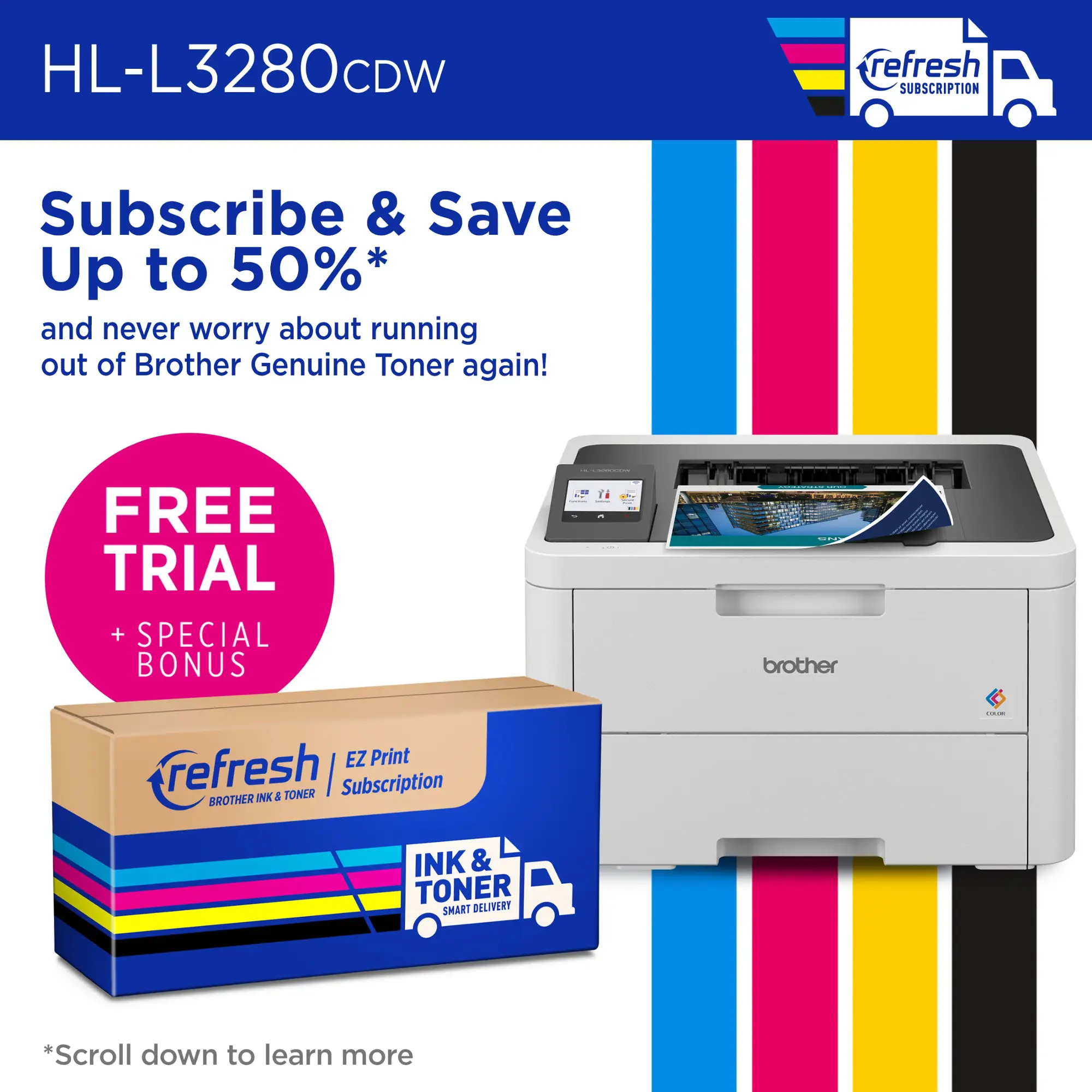 Brother - HL-L3280CDW Wireless Digital Color Printer with Laser Quality Output and Refresh Subscription Eligibility - White