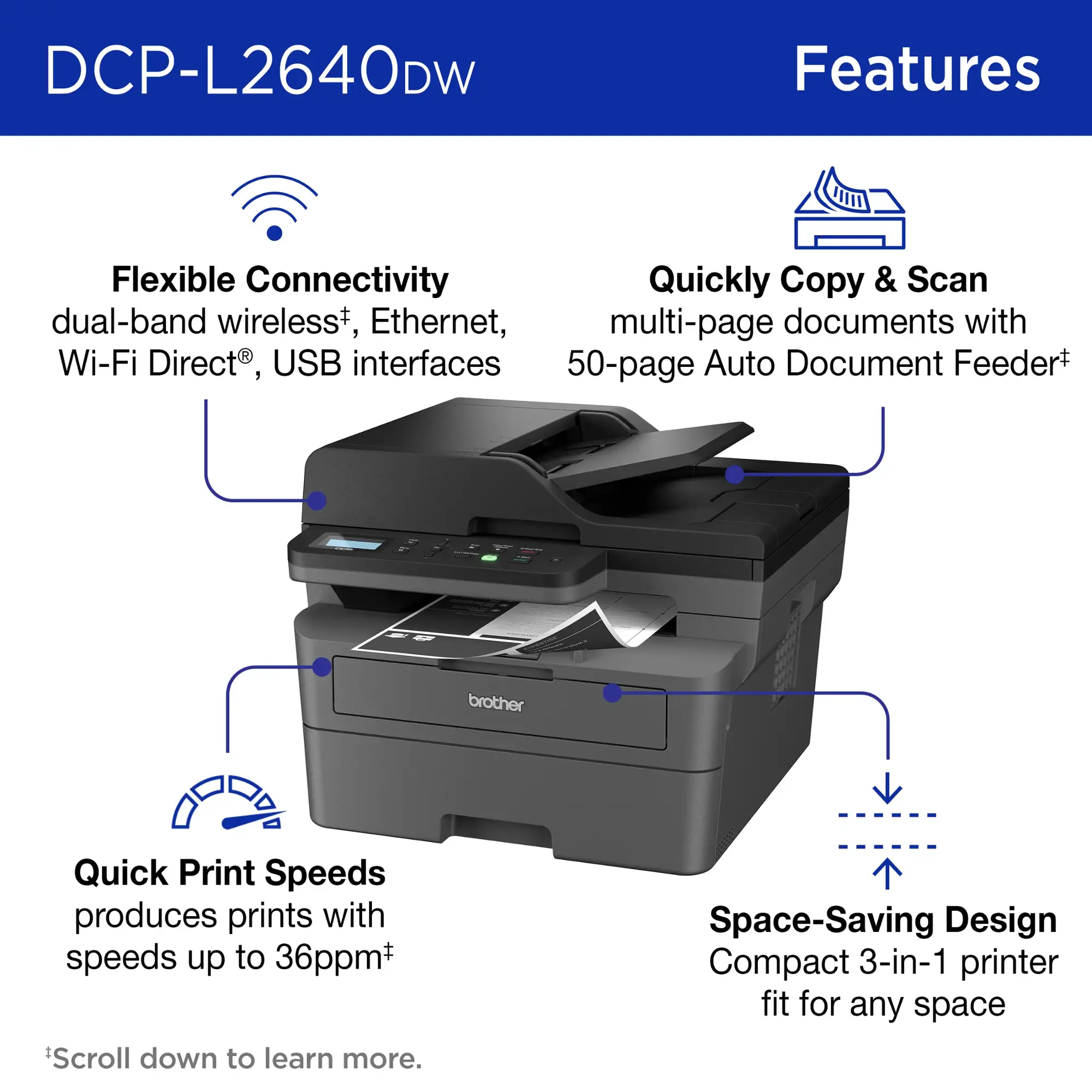 Brother - DCP-L2640DW Wireless Black-and-White Refresh Subscription Eligible 3-in-1 Laser Printer - Gray