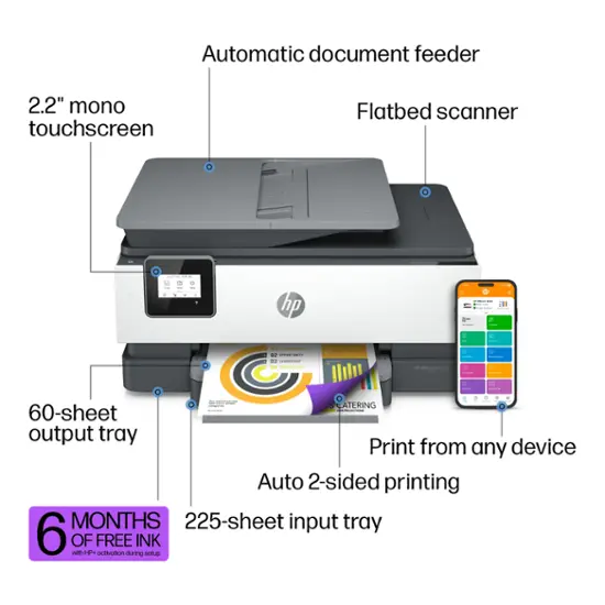 HP - OfficeJet 8015e Wireless All-In-One Inkjet Printer with 6 months of Instant Ink Included with HP+ - White-White