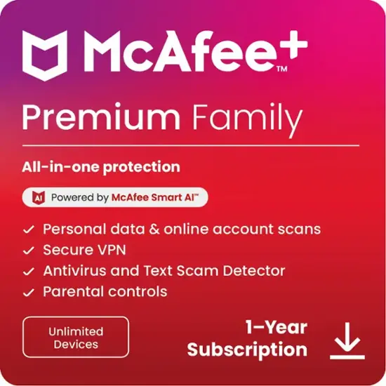 McAfee - McAfee+ Premium (Unlimited Devices) Family Antivirus and Internet Security Software (1-Year Subscription) - Android, Apple iOS, Chrome, Mac OS, Windows [Digital]