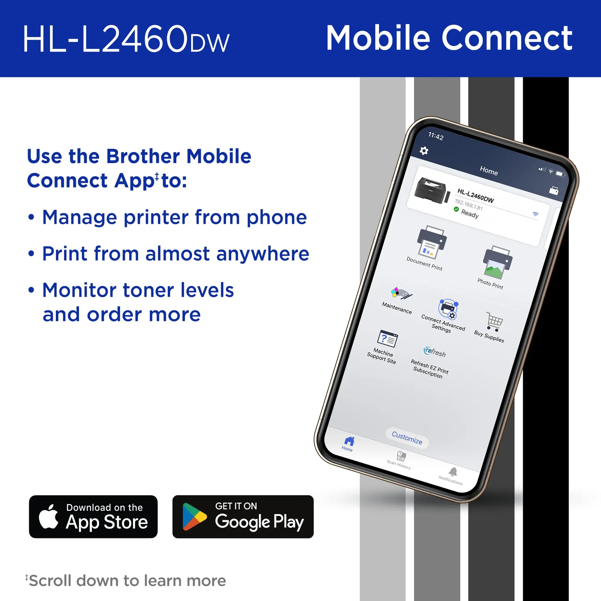 Brother - HL-L2460DW Wireless Black-and-White Refresh Subscription Eligible Laser Printer - Gray