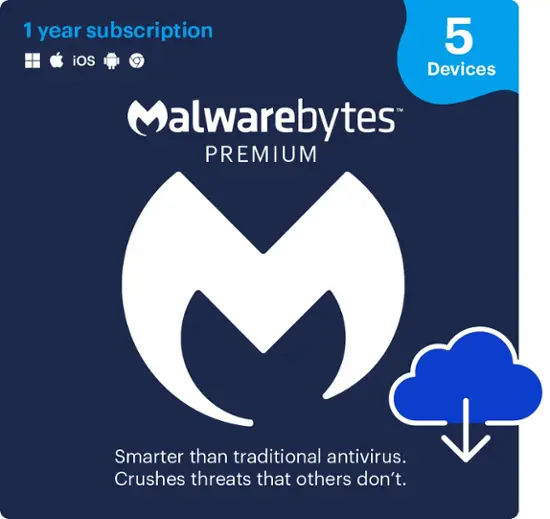 Malwarebytes - Premium (5-Devices) - Windows, Mac OS, Android, Apple iOS, Apple iPadOS [Digital]