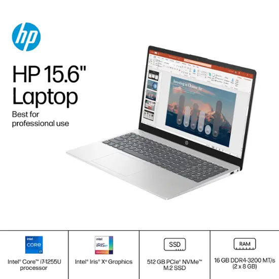 HP - 15.6" Full HD Touch-Screen Laptop - Intel Core i7 - 16GB Memory - 512GB SSD - Natural Silver-Intel 12th Generation Core i7-16 GB Memory-512 GB-Natural Silver