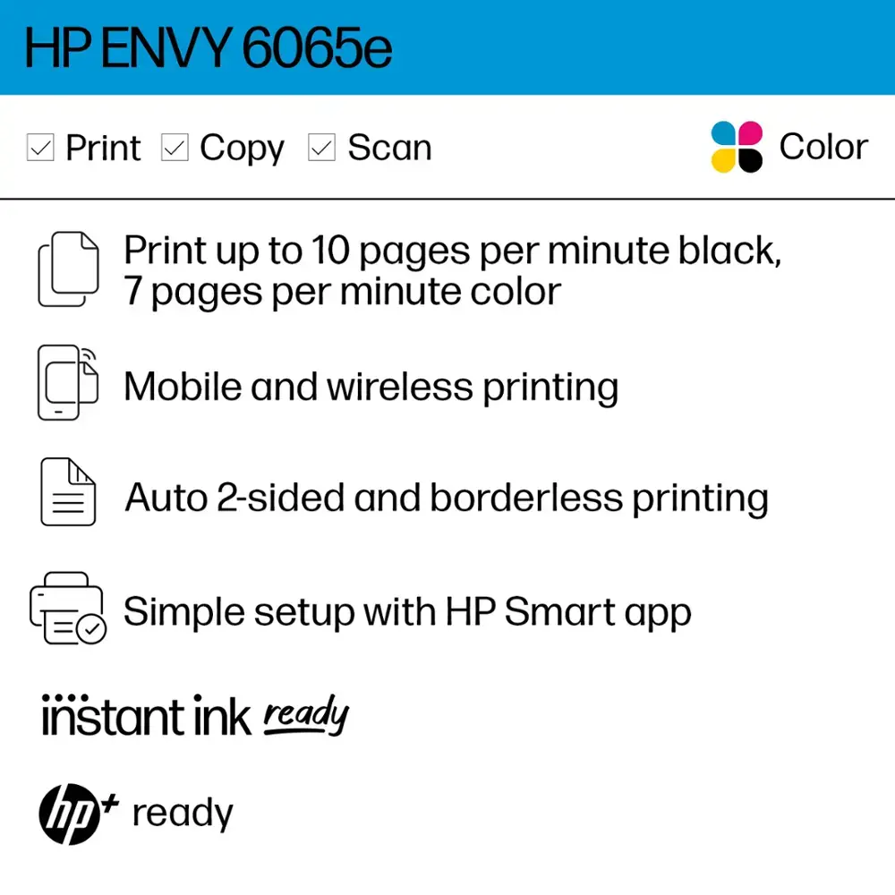 HP - ENVY 6065e Wireless All-in-One Inkjet Printer with 6 months of Instant Ink included with HP+ - White-White