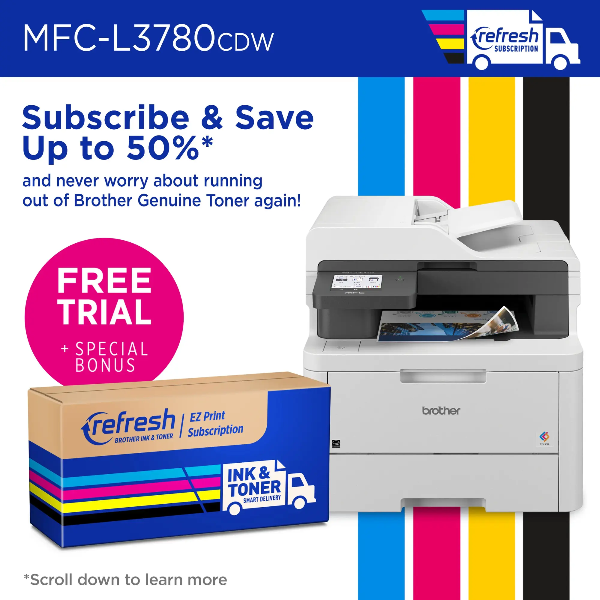 Brother - MFC-L3780CDW Wireless Digital Color All-in-One Printer with Laser Quality Output and Refresh Subscription Eligibility - White