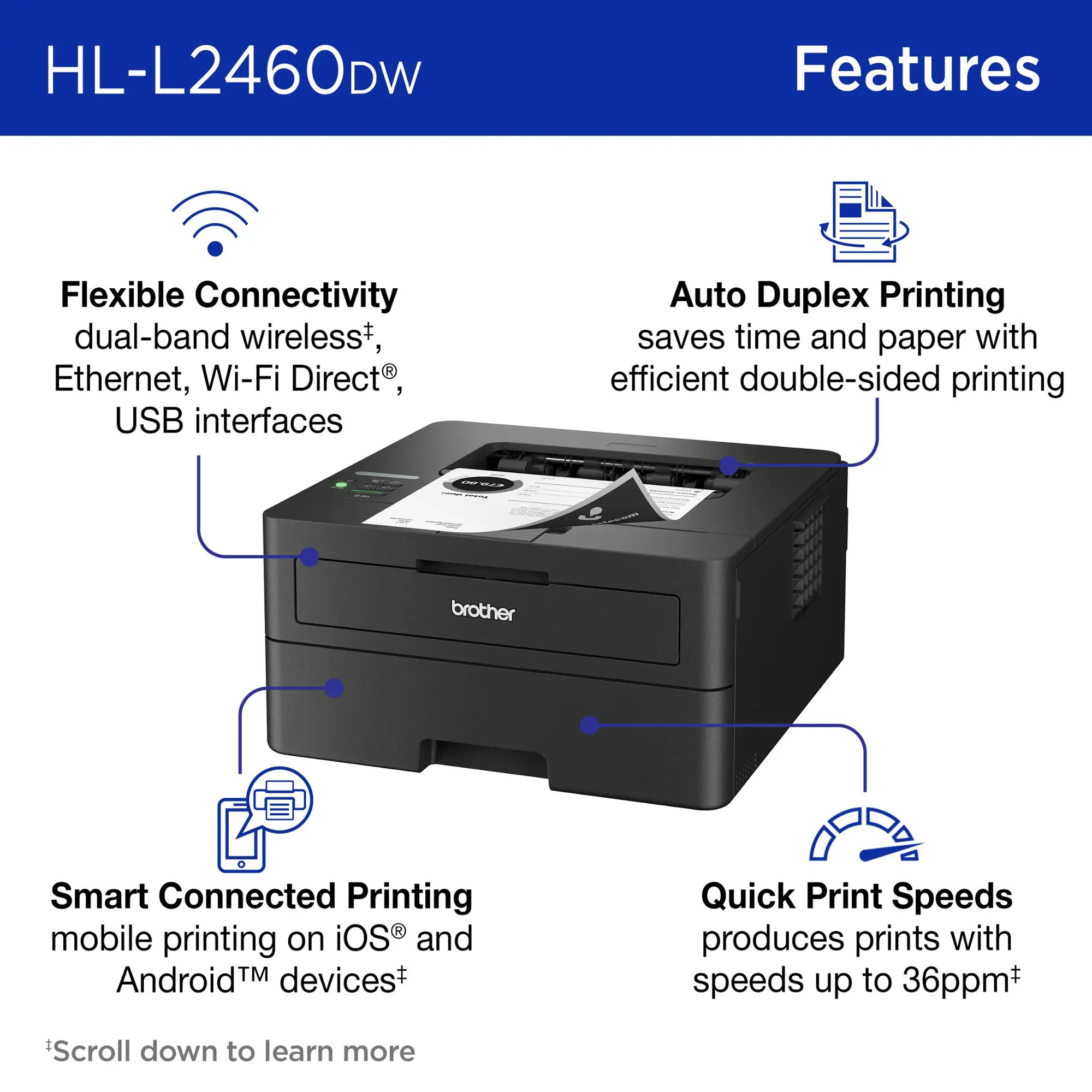 Brother - HL-L2460DW Wireless Black-and-White Refresh Subscription Eligible Laser Printer - Gray