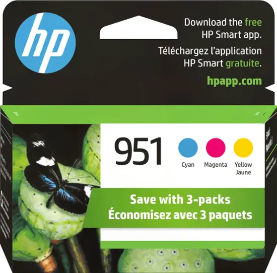 HP - 951 3-Pack Standard Capacity Ink Cartridges - Cyan/Magenta/Yellow-Cyan/Magenta/Yellow