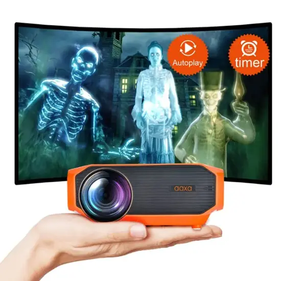 AAXA - HP4 Halloween Projector for Haunted Windows, AutoPlay(tm), Timer Onboard, 1080p Native, 8 Pre-Loaded Hologram Movies, BT - Orange/Black-Orange/Black