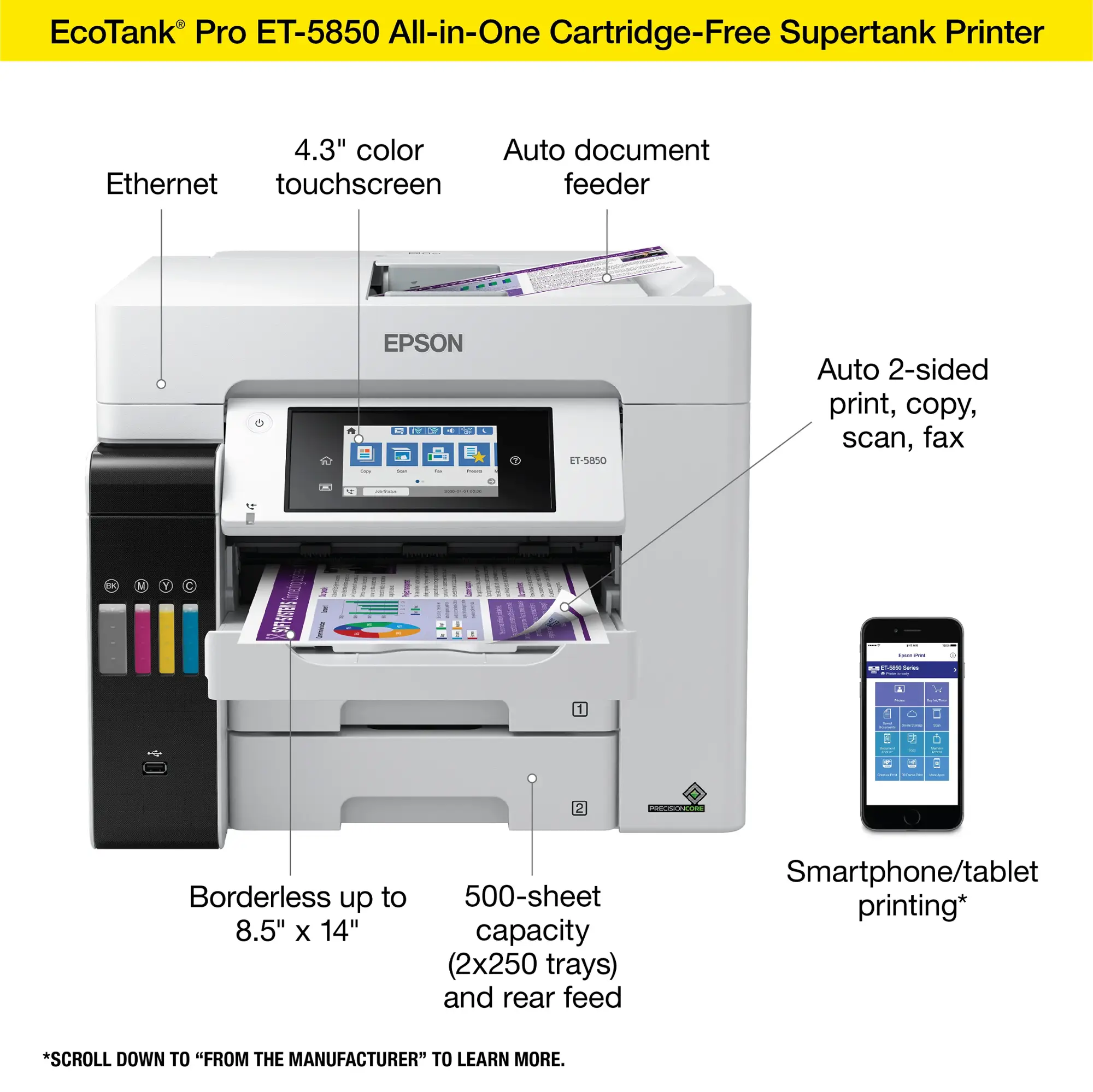 Epson - EcoTank Pro ET-5850 Wireless All-In-One Inkjet Printer - White-White