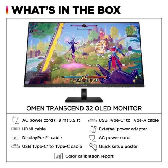 HP OMEN - Transcend 31.5" QD-OLED 4K UHD 240Hz G-SYNC Compatible Gaming Monitor with Adjustable Height - Black/White-31.5 inches-Black/White