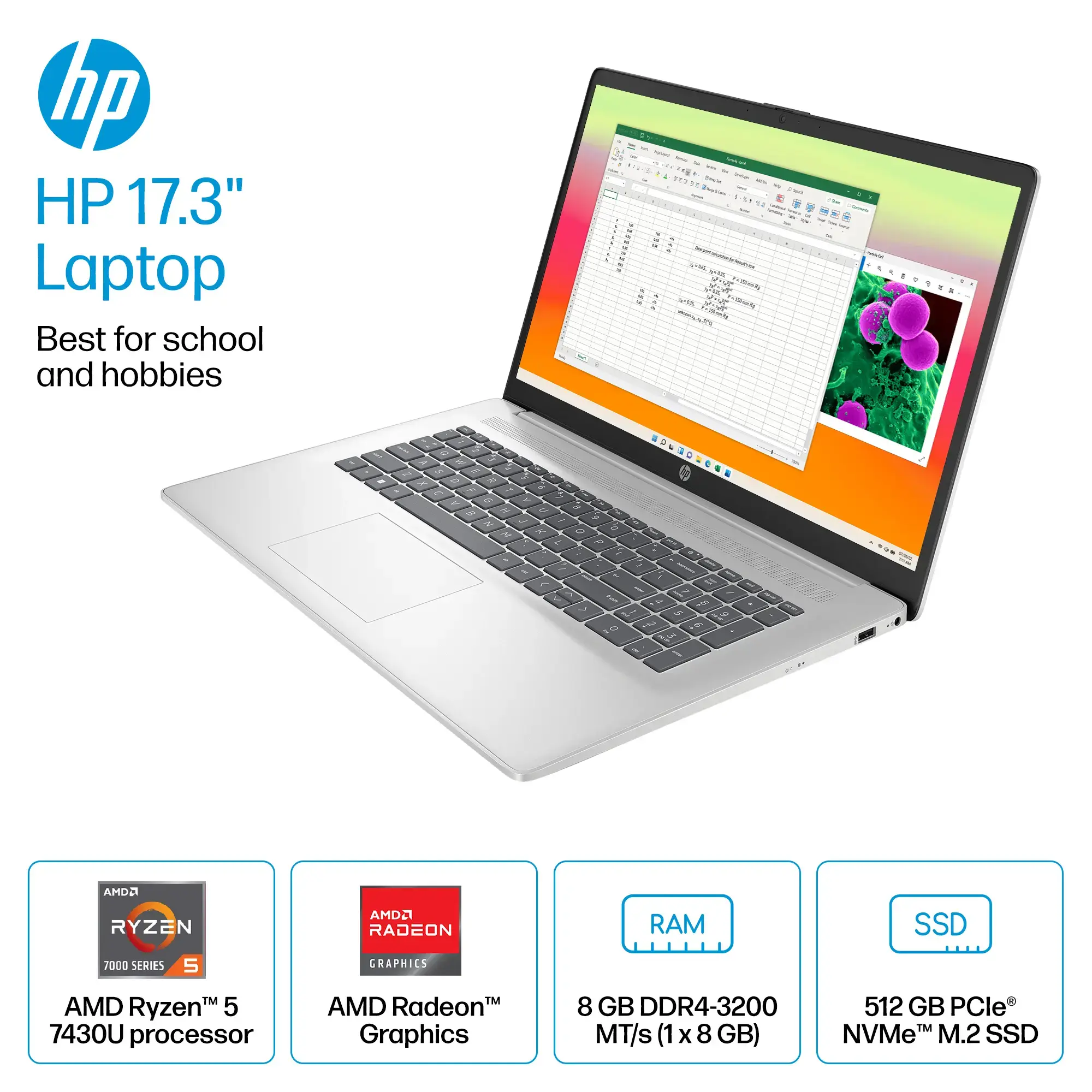 HP - 17.3" Full HD Laptop - AMD Ryzen 5 - 8GB Memory - 512GB SSD - Natural Silver-17.3 inches-AMD Ryzen 5 7000 Series-8 GB Memory-512 GB-Natural Silver