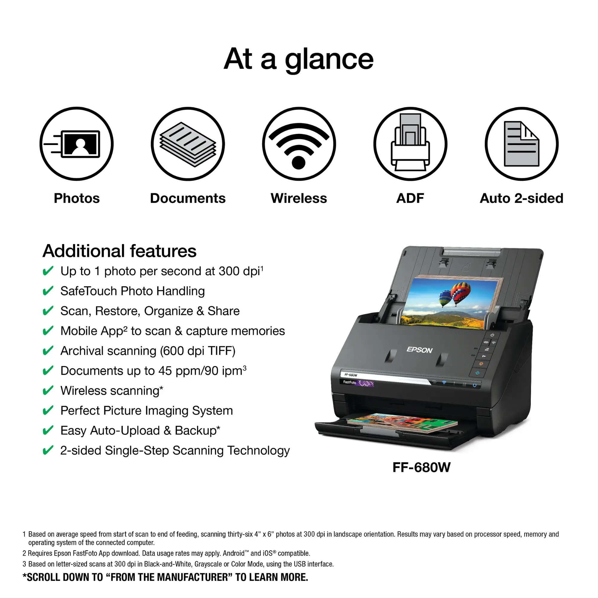 Epson - Fast Foto FF-680W Wireless High-speed Photo Scanning System - Black-Black