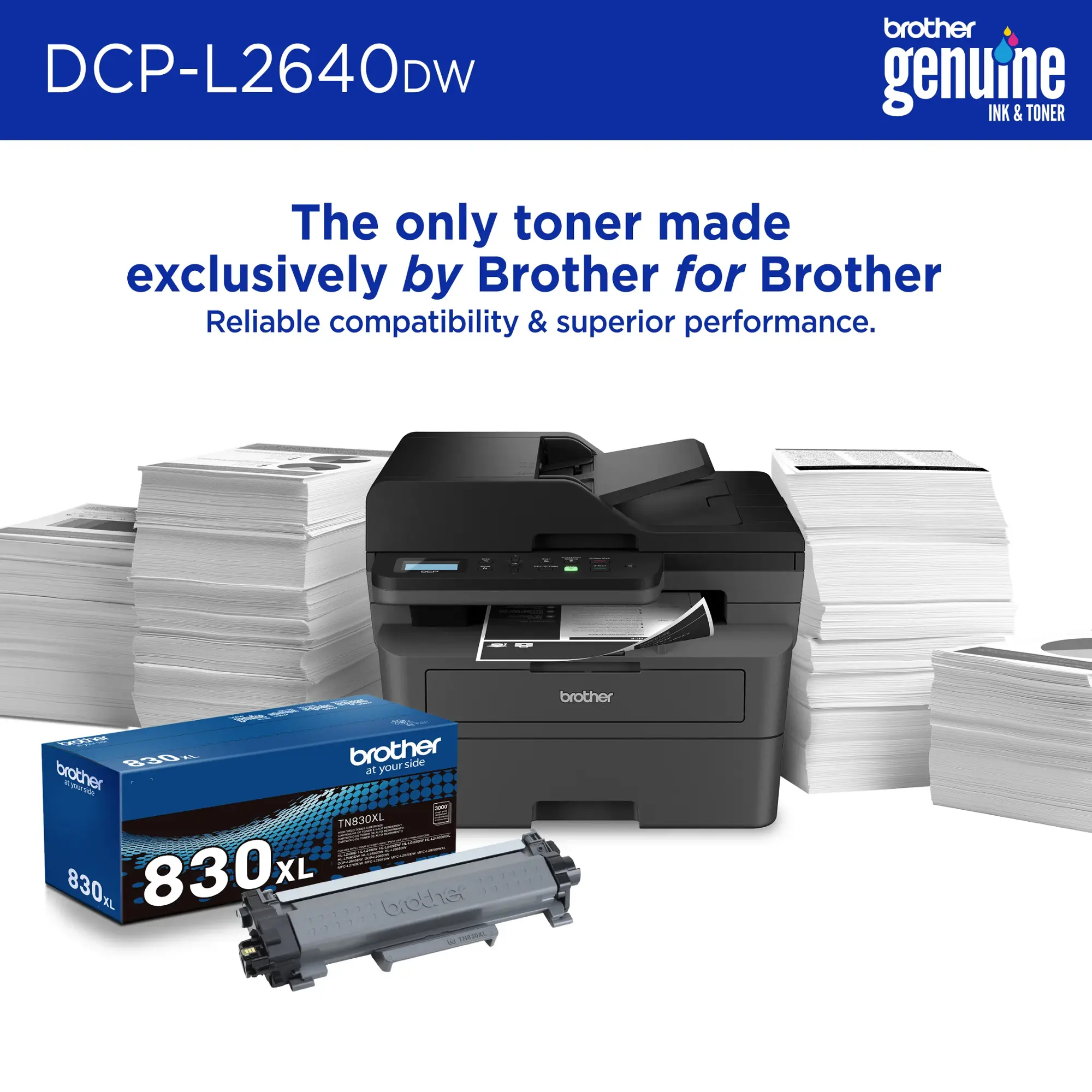 Brother - DCP-L2640DW Wireless Black-and-White Refresh Subscription Eligible 3-in-1 Laser Printer - Gray