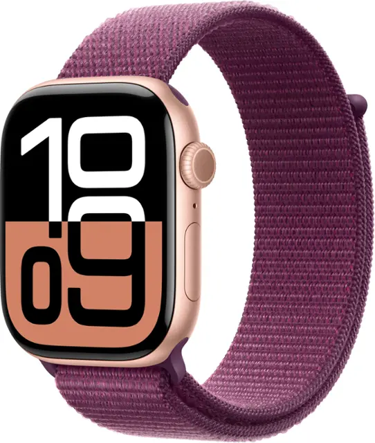 Apple Watch Series 10 (GPS+Cellular) 46mm Aluminum Case with Plum Sport Loop - Rose Gold - (2024)