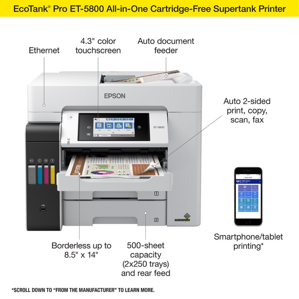 Epson - EcoTank Pro ET-5800 Wireless All-In-One Inkjet Printer - White