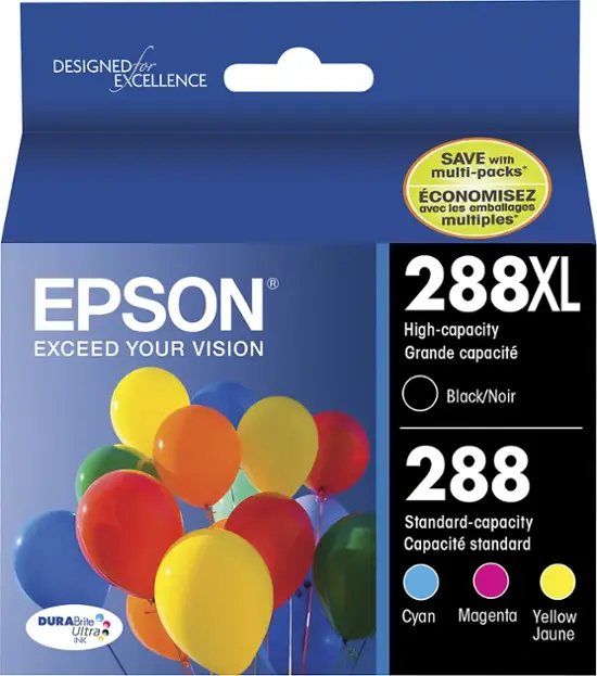 Epson - 288/288XL 4-Pack Ink Cartridges High Capacity and Standard Capacity - Black/Cyan/Magenta/Yellow