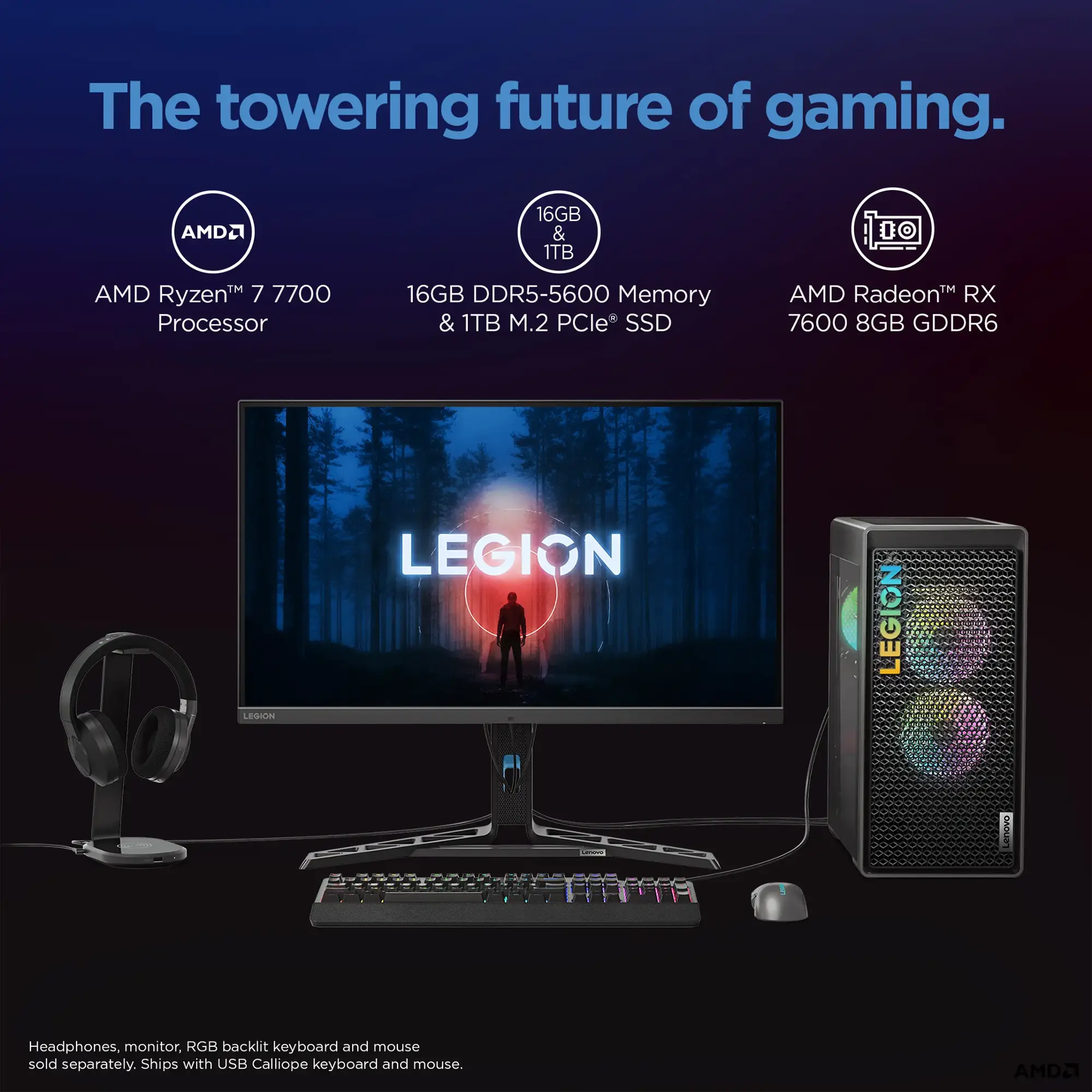 Lenovo - Legion Tower 5 Gaming Desktop - AMD Ryzen 7 7700 - 16GB Memory - AMD Radeon RX 7600 - 1TB SSD - Storm Gray-AMD Ryzen 7 7000 Series-16 GB Memory-1 TB-Storm Gray