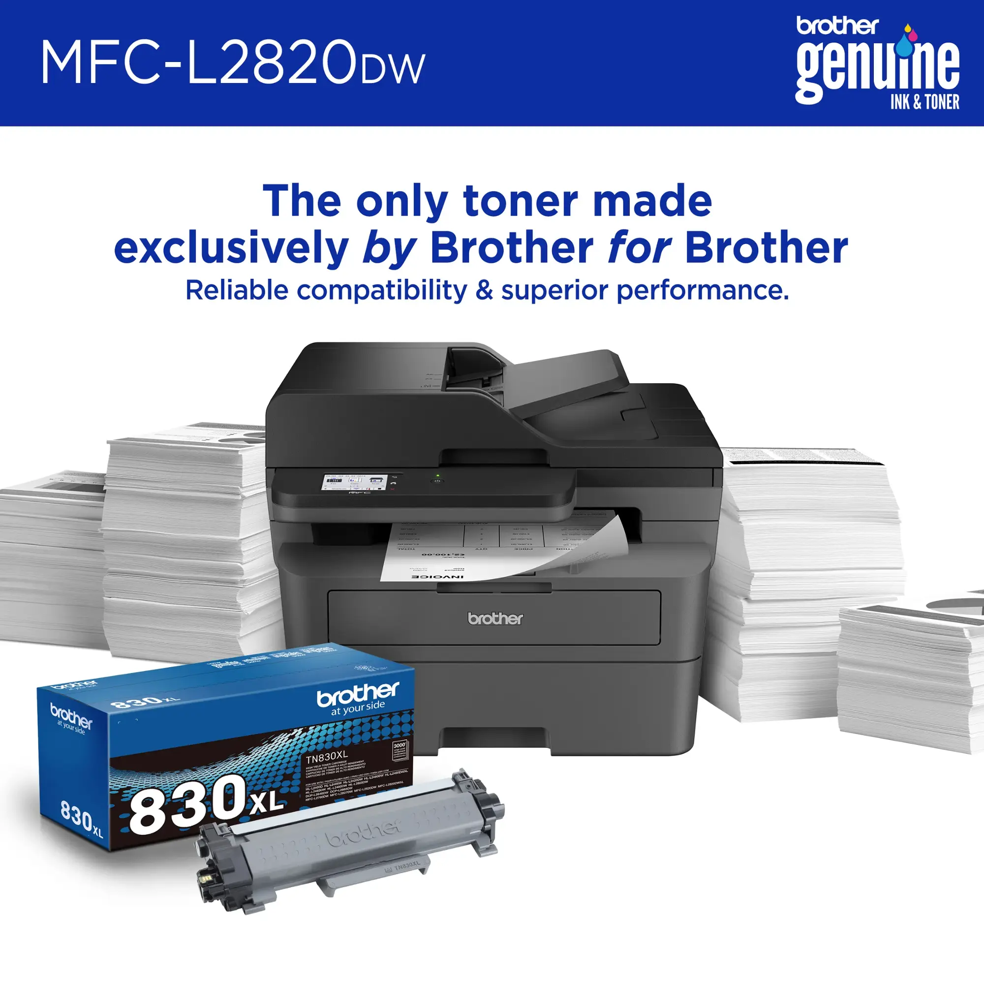 Brother - MFC-L2820DW Wireless Black-and-White Refresh Subscription Eligible All-In-One Laser Printer - Gray