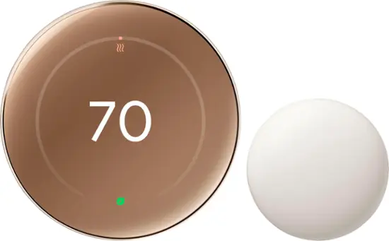 Google - Nest Learning Thermostat (4th gen) with Nest Temperature Sensor (2nd gen) - Polished Gold-Polished Gold