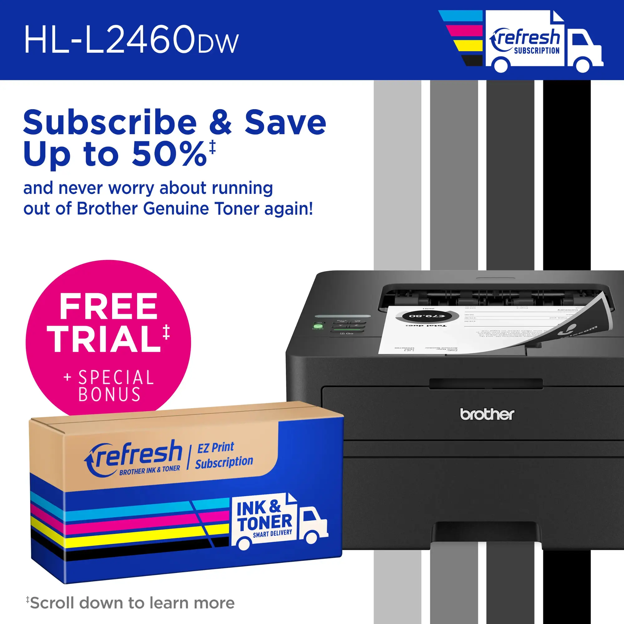 Brother - HL-L2460DW Wireless Black-and-White Refresh Subscription Eligible Laser Printer - Gray