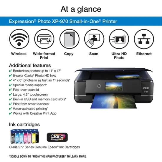 Epson - Expression Photo XP-970 Wireless All-In-One Printer - Black-Black