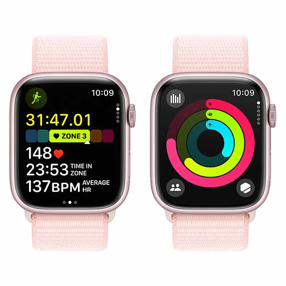 Apple Watch Series 9 (GPS) 45mm Pink Aluminum Case with Light Pink Sport Loop - Pink-45 millimeters-Pink