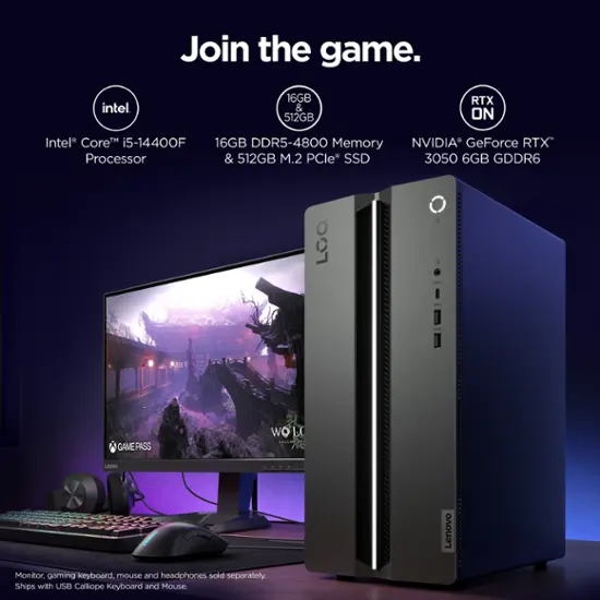 Lenovo - LOQ Tower Gaming Desktop - Intel i5 14400F - 16GB Memory - NVIDIA GeForce RTX 3050 - 512GB SDD - Luna Gray-16 GB Memory-512 GB-Luna Gray