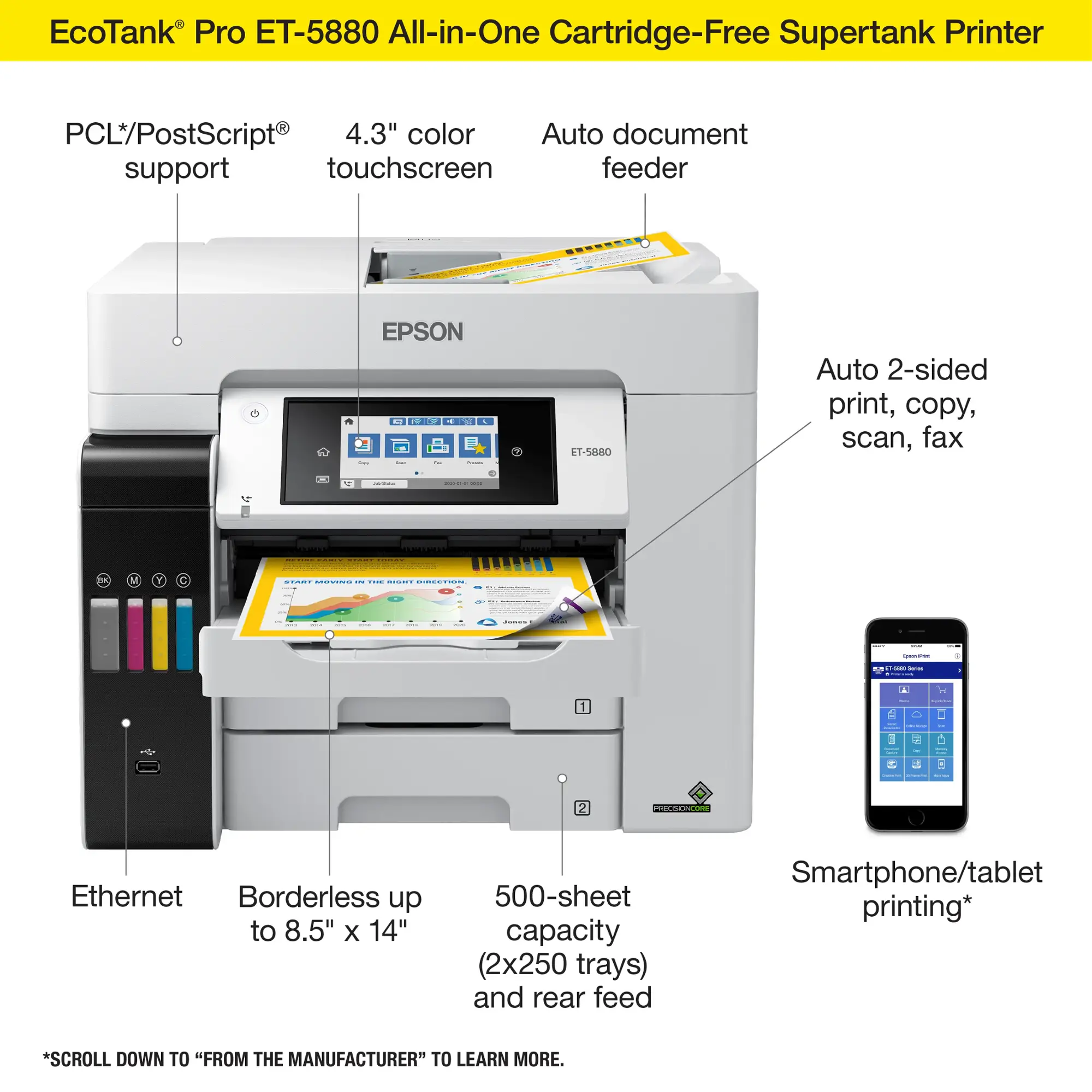 Epson - EcoTank Pro ET-5880 Wireless All-In-One Inkjet Printer with PCL Support - White-White