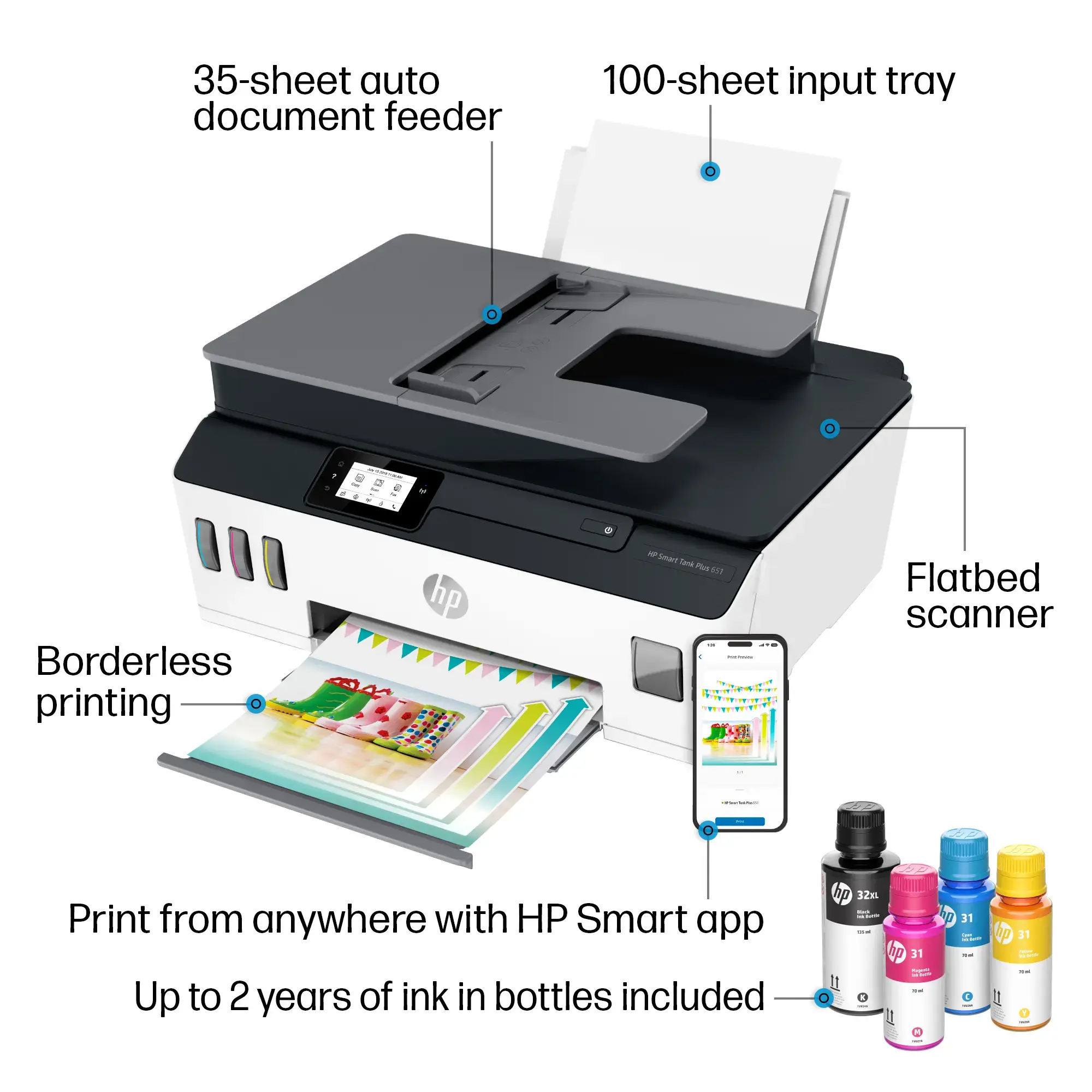 HP - Smart Tank Plus 651 Wireless All-In-One Supertank Inkjet Printer with up to 2 Years of Ink Included - White-White