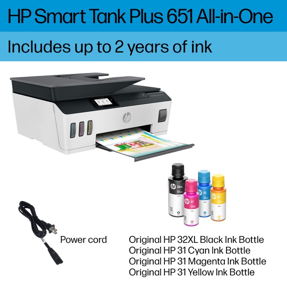 HP - Smart Tank Plus 651 Wireless All-In-One Supertank Inkjet Printer with up to 2 Years of Ink Included - White-White