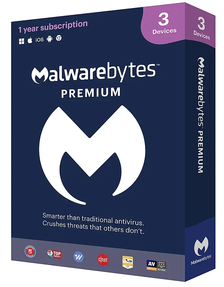 Malwarebytes - Premium (3-Devices) - Android, Apple iOS, Chrome, Mac OS, Windows