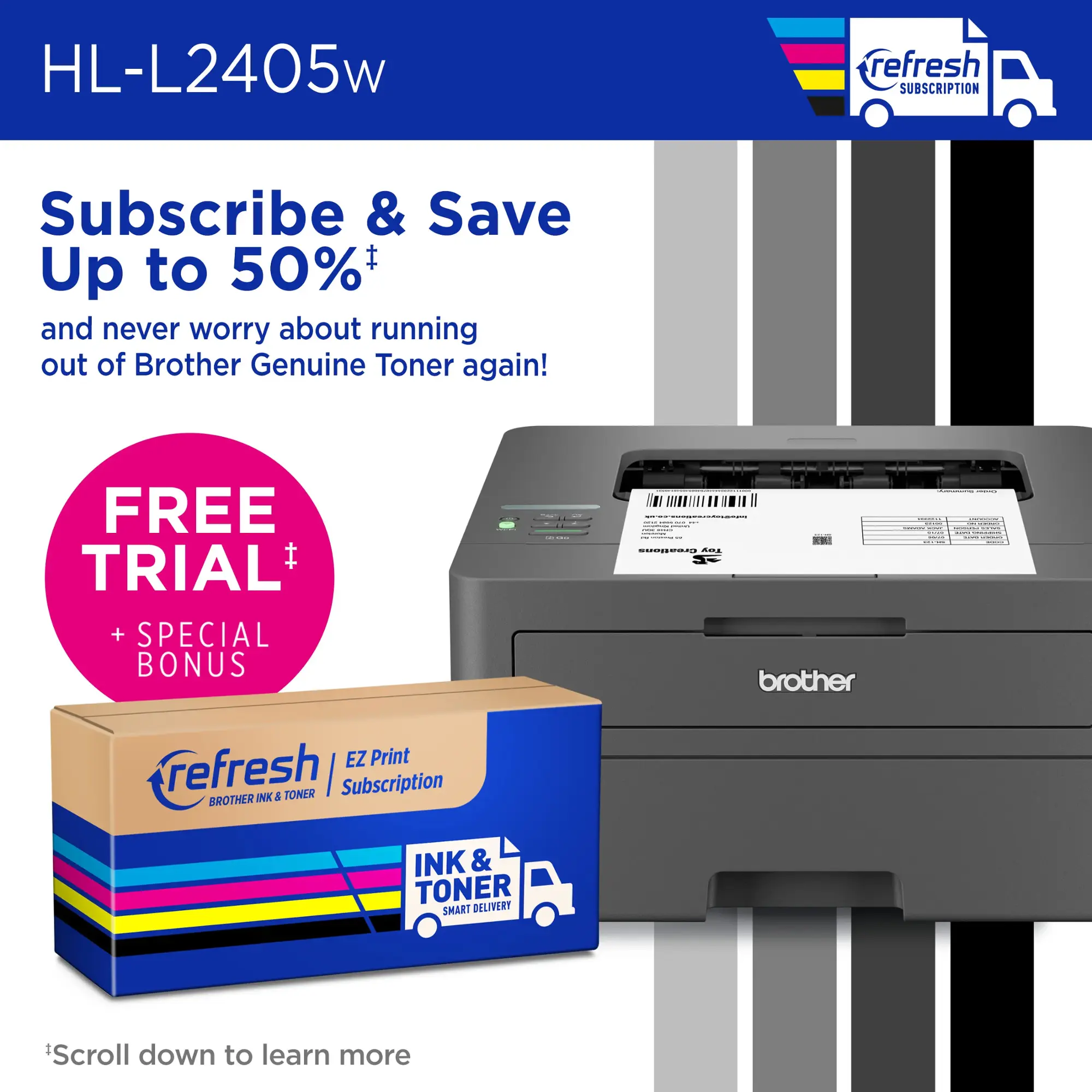 Brother - HL-L2405W Wireless Black-and-White Refresh Subscription Eligible Laser Printer - Gray