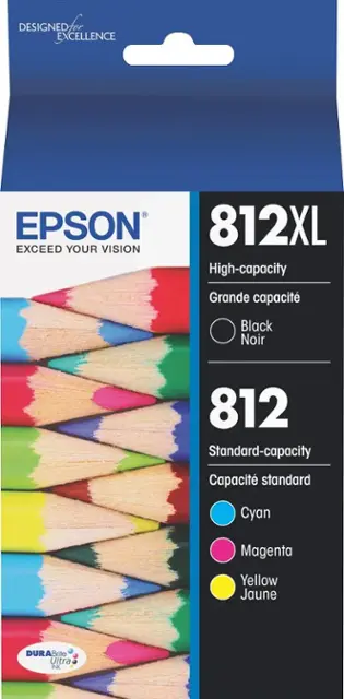 Epson - T812XL/T812 4-Pack High-Yield Standard Capacity Ink Cartridges - Black/Cyan/Magenta/Yellow